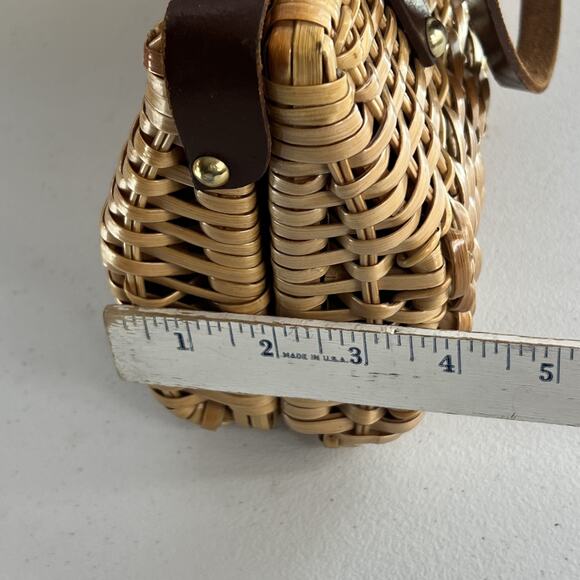 Vintage Wicker Handbag Leather Double Strap Twist Lock Brown Woven Hong Kong - Picture 6 of 13